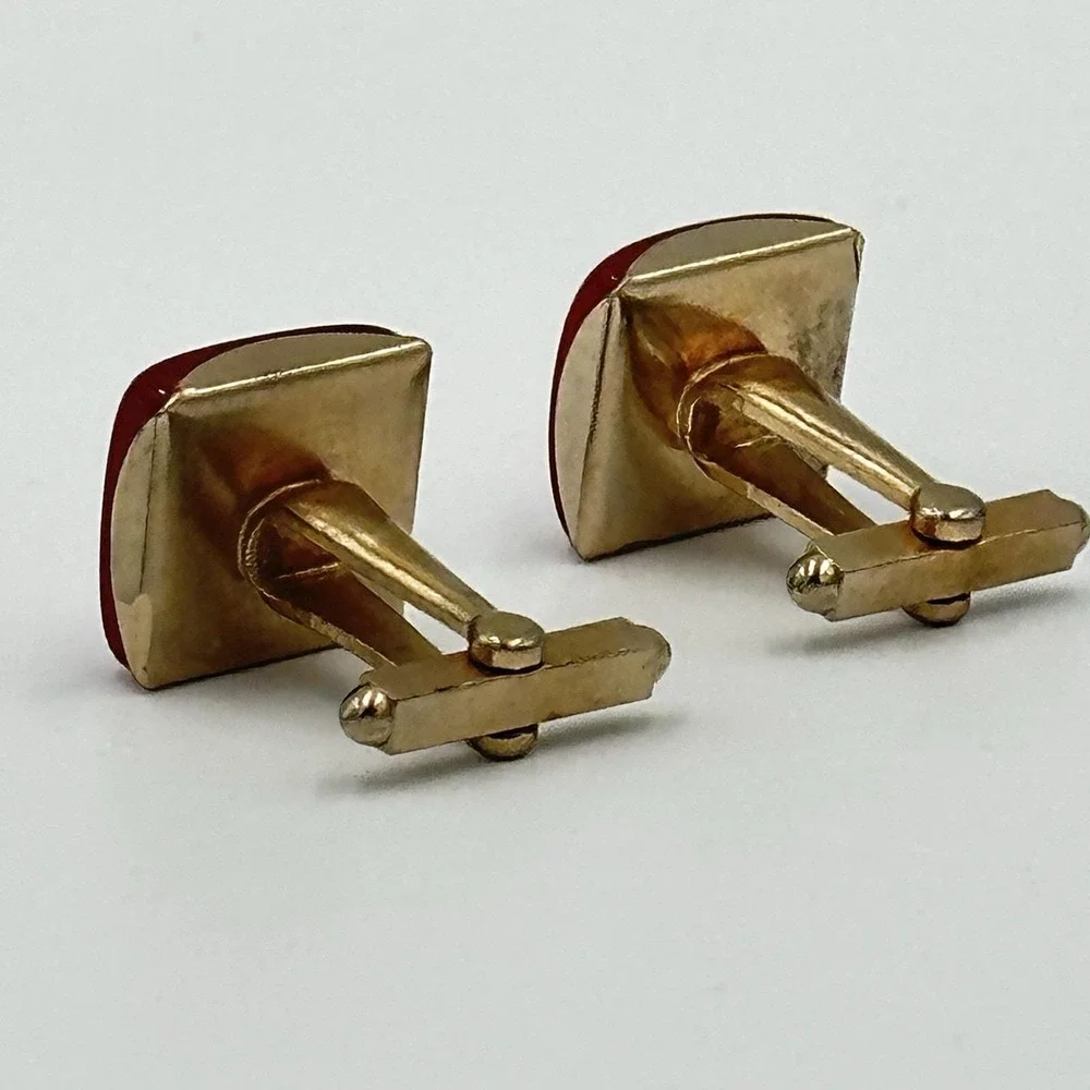 Vintage Gold Tone Glass Stone Vibrant Pink Men's Cufflinks Mid century